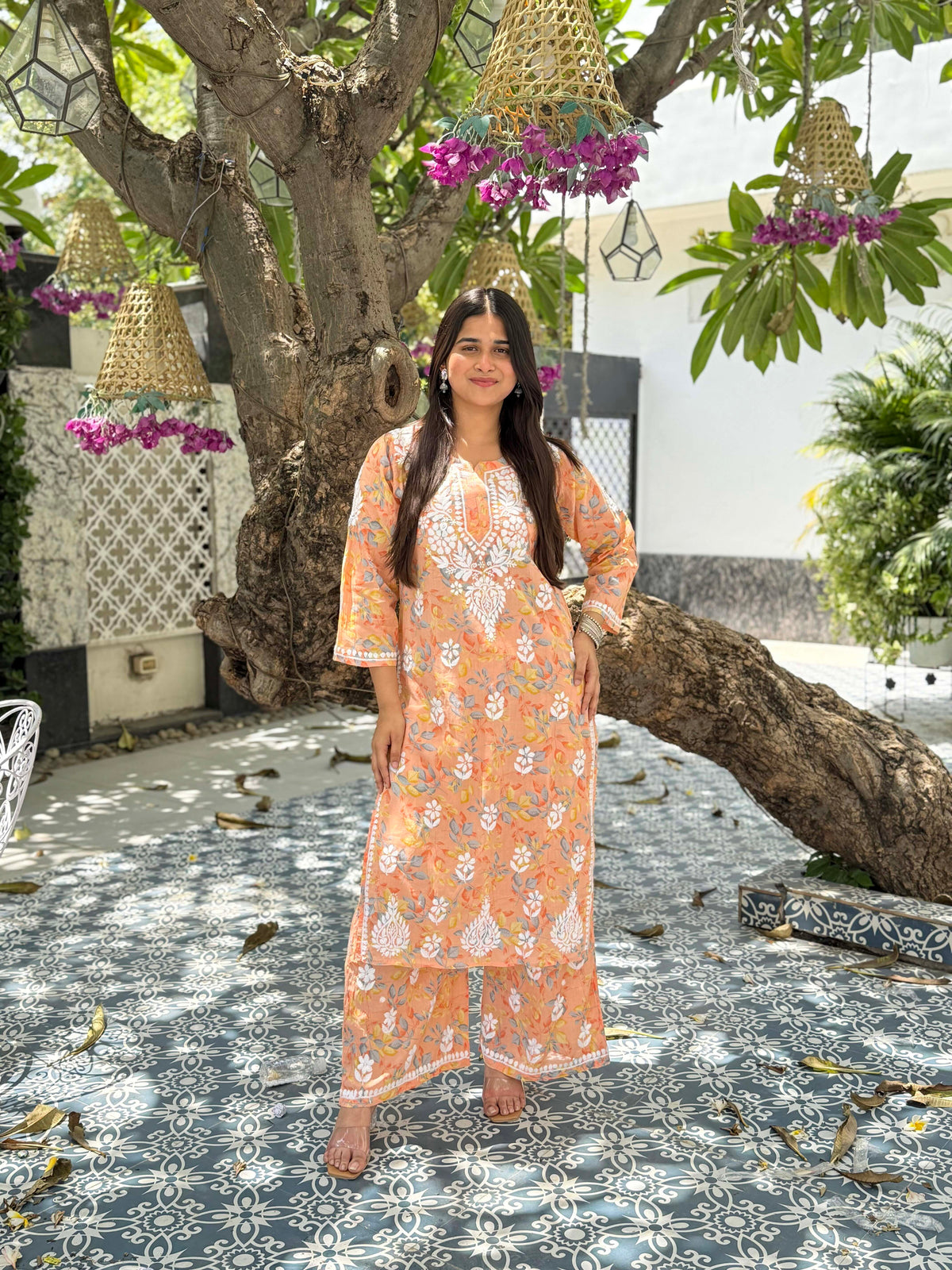 Niya Mulmul Cotton Printed Set- Peach