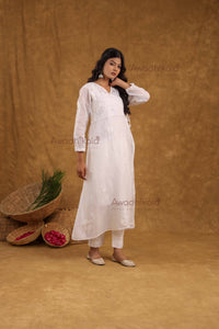 Anira Kota Angrakha Style Kurti- White