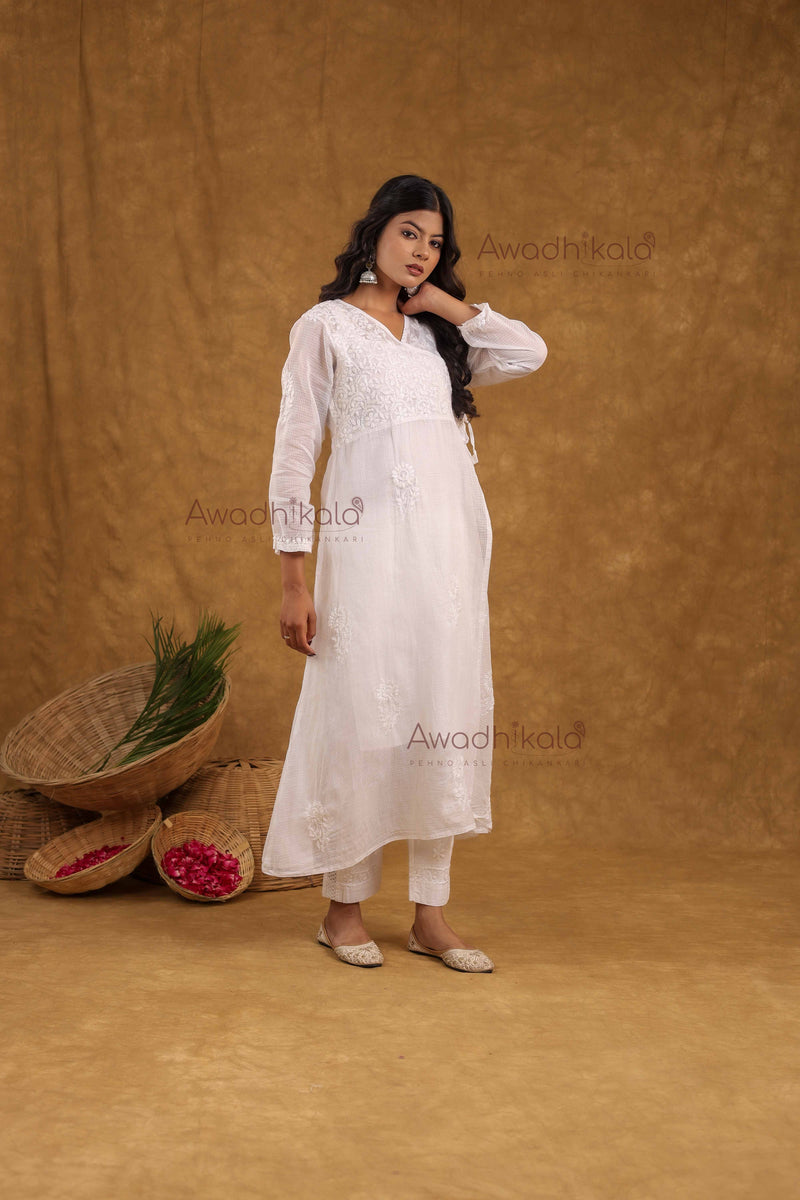 Anira Kota Angrakha Style Kurti- White