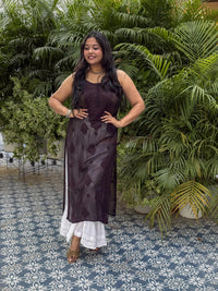 Krisha Viscose Georgette Strap Kurti- Brown