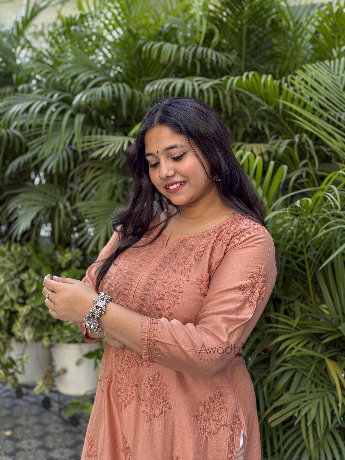 Elina Chanderi Cotton Kurti- Rust