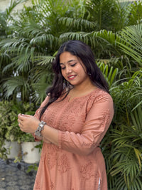 Elina Chanderi Cotton Kurti- Rust