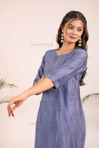 Aashi Pure Chanderi Kurti- Navy Blue