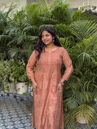 Elina Chanderi Cotton Kurti- Rust