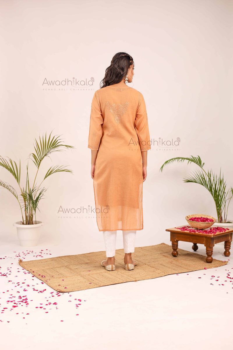 Trisha Chanderi Cotton Kurti- Rust