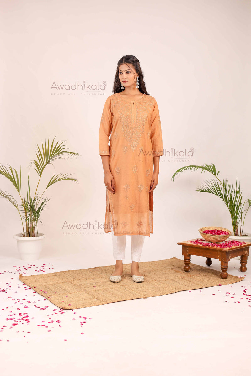 Trisha Chanderi Cotton Kurti- Rust
