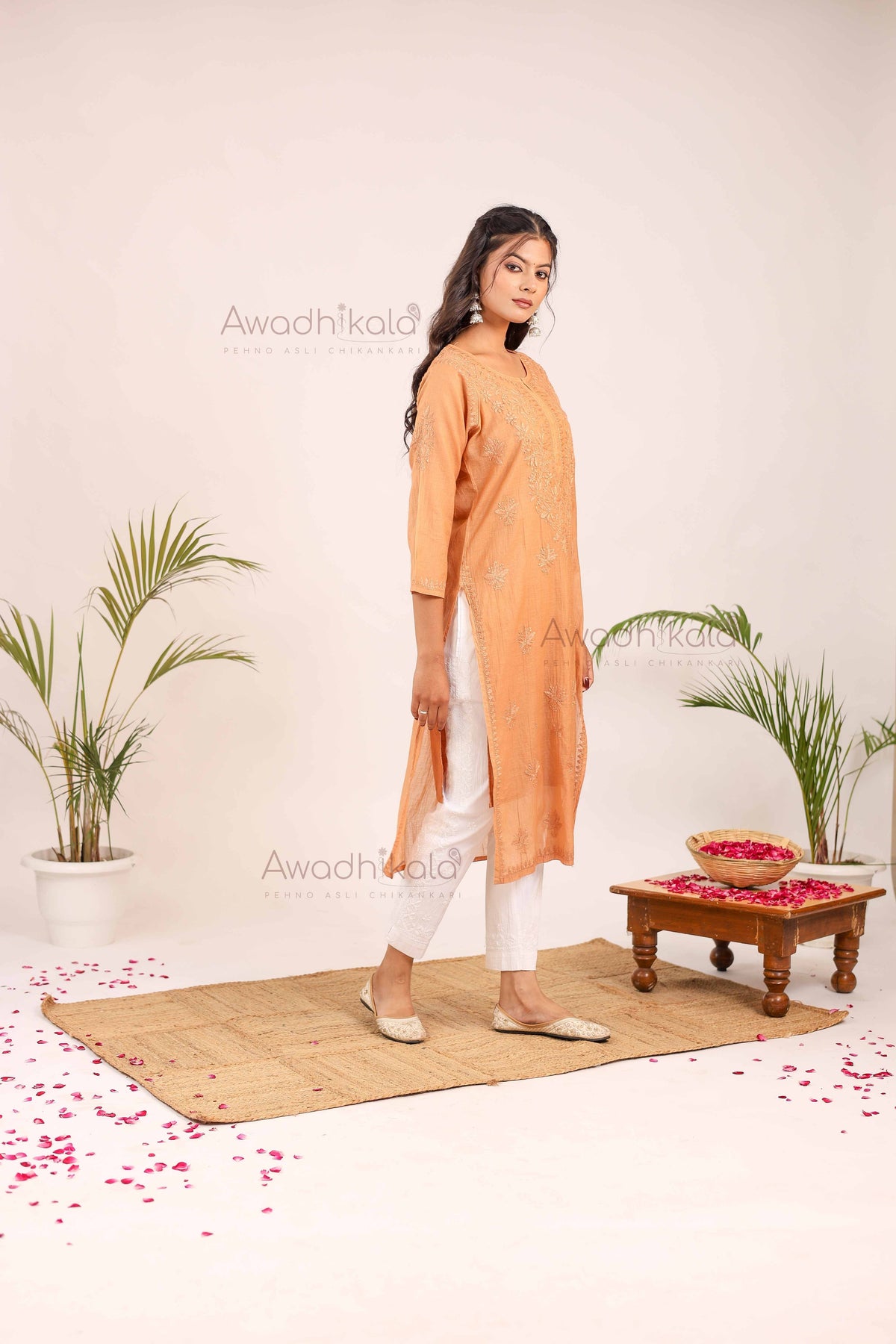 Trisha Chanderi Cotton Kurti- Rust