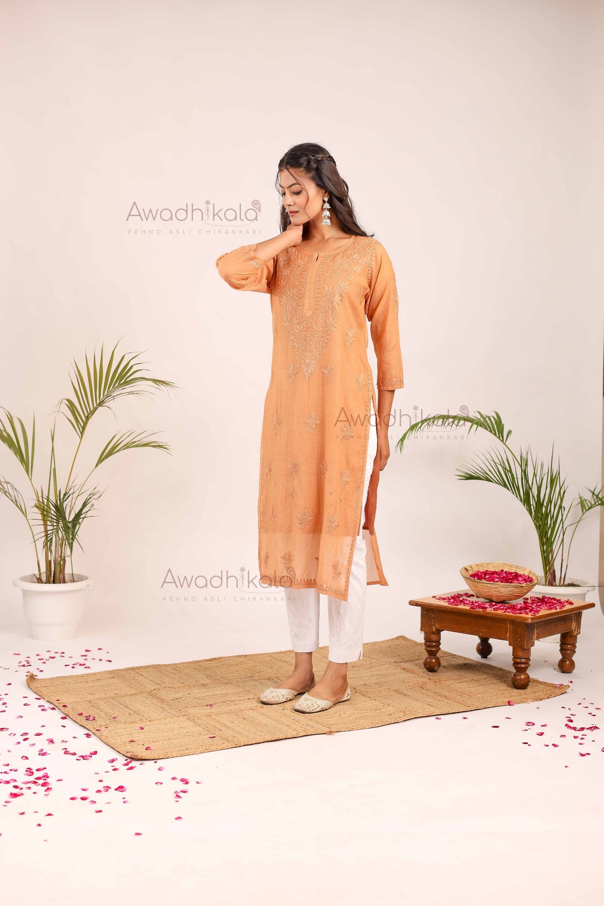 Trisha Chanderi Cotton Kurti- Rust