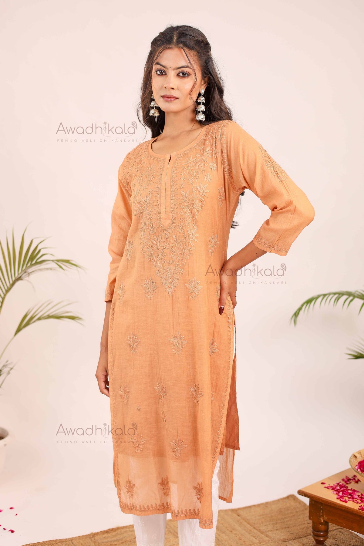 Trisha Chanderi Cotton Kurti- Rust