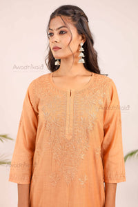 Trisha Chanderi Cotton Kurti- Rust