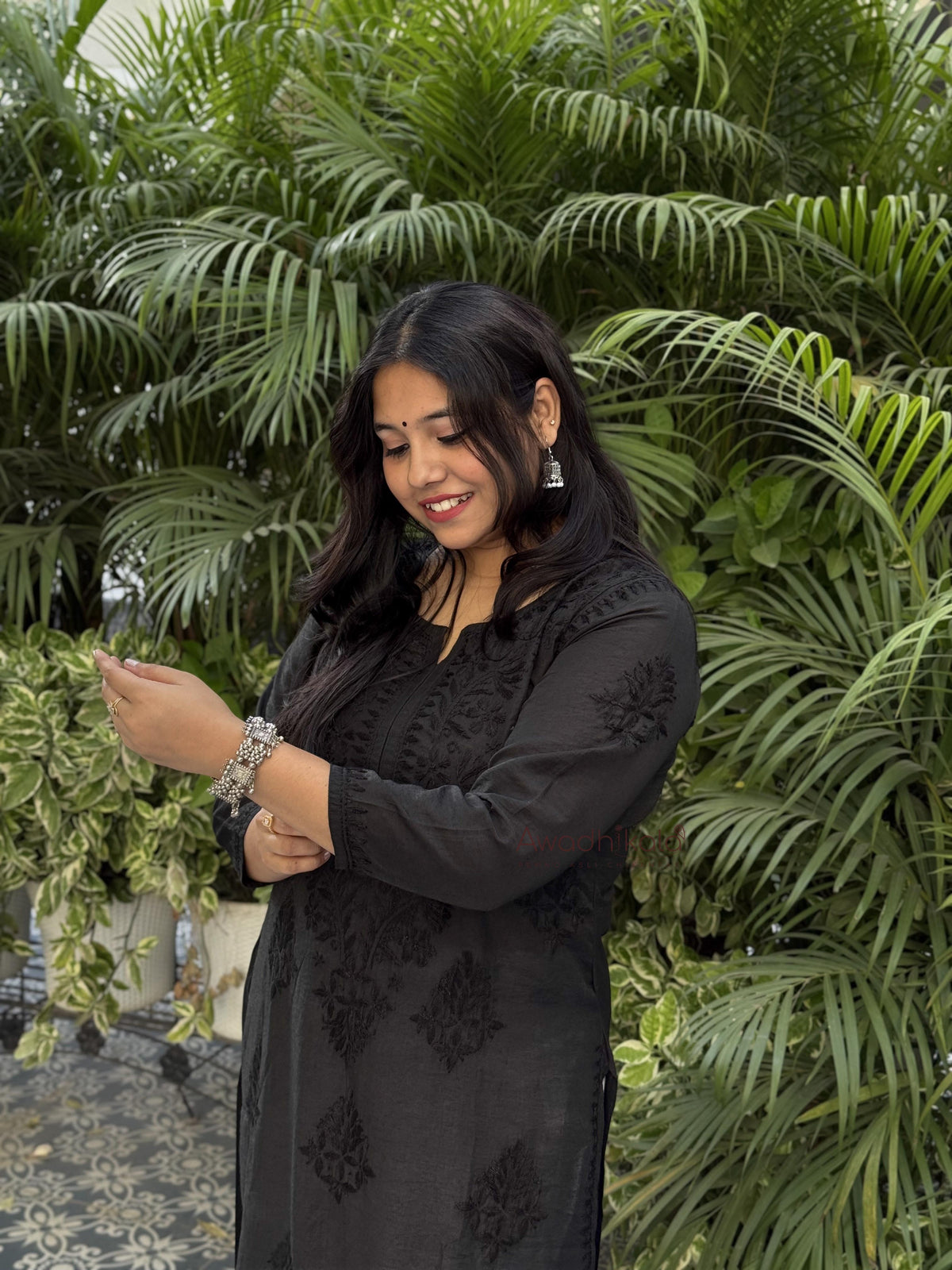 Elina Chanderi Cotton Kurti- Black