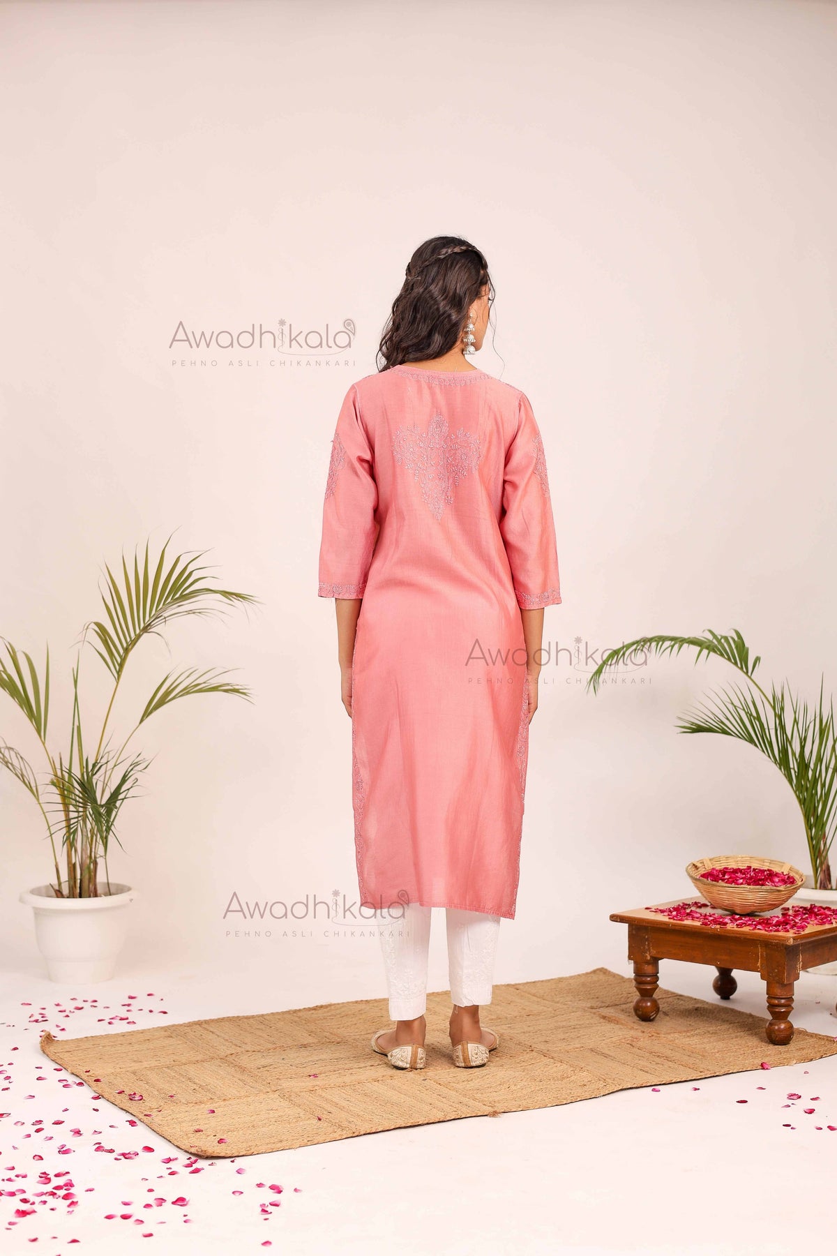 Aashi Pure Chanderi Kurti- Rose Pink