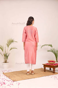 Aashi Pure Chanderi Kurti- Rose Pink