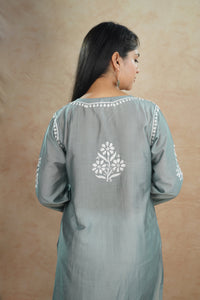 Afsana Chanderi Cotton Kurti- Grey