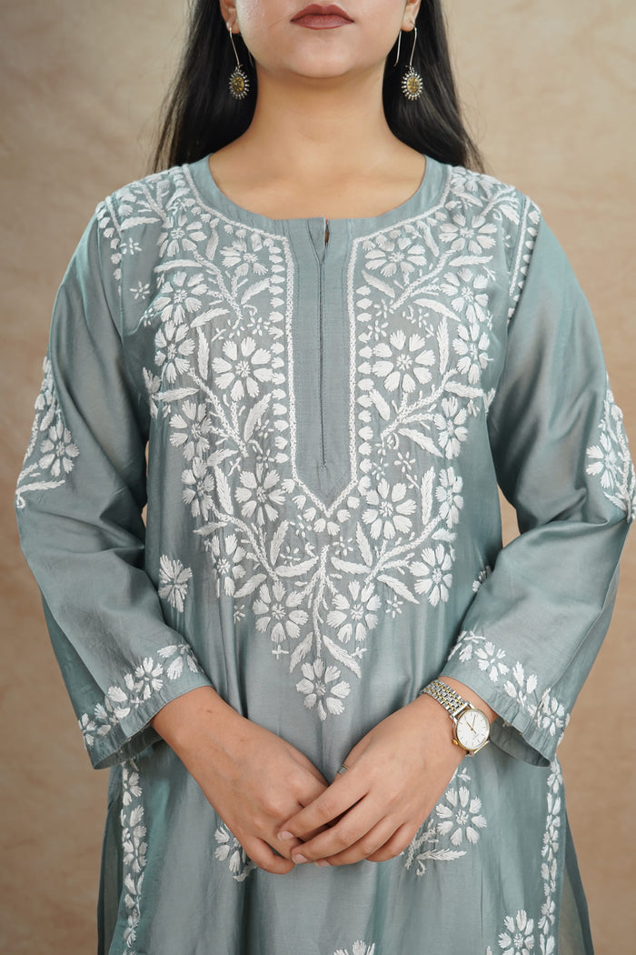 Afsana Chanderi Cotton Kurti- Grey