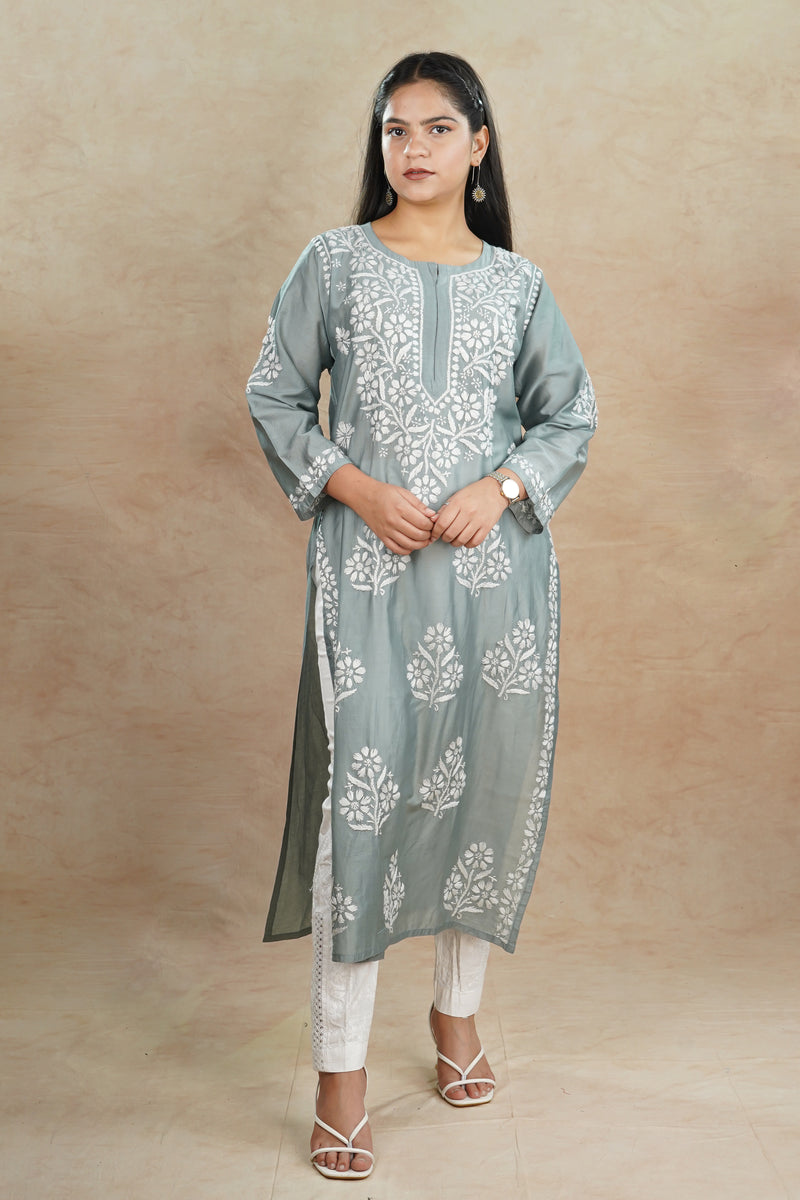 Afsana Chanderi Cotton Kurti- Grey