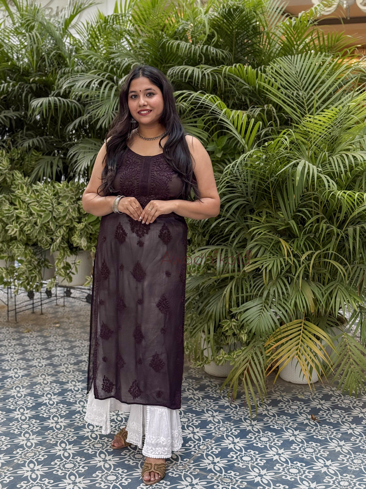 Krisha Viscose Georgette Strap Kurti- Brown