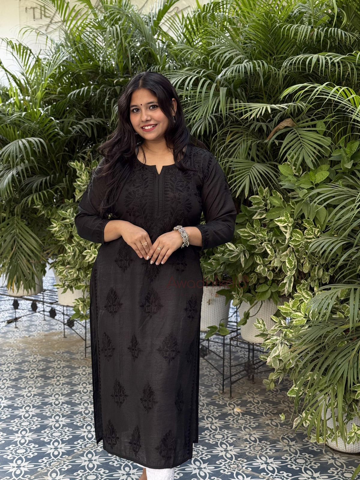 Elina Chanderi Cotton Kurti- Black