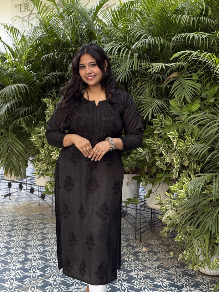 Elina Chanderi Cotton Kurti- Black
