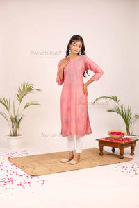 Aashi Pure Chanderi Kurti- Rose Pink