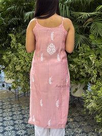Kiana Chanderi Strap Kurti- Pink
