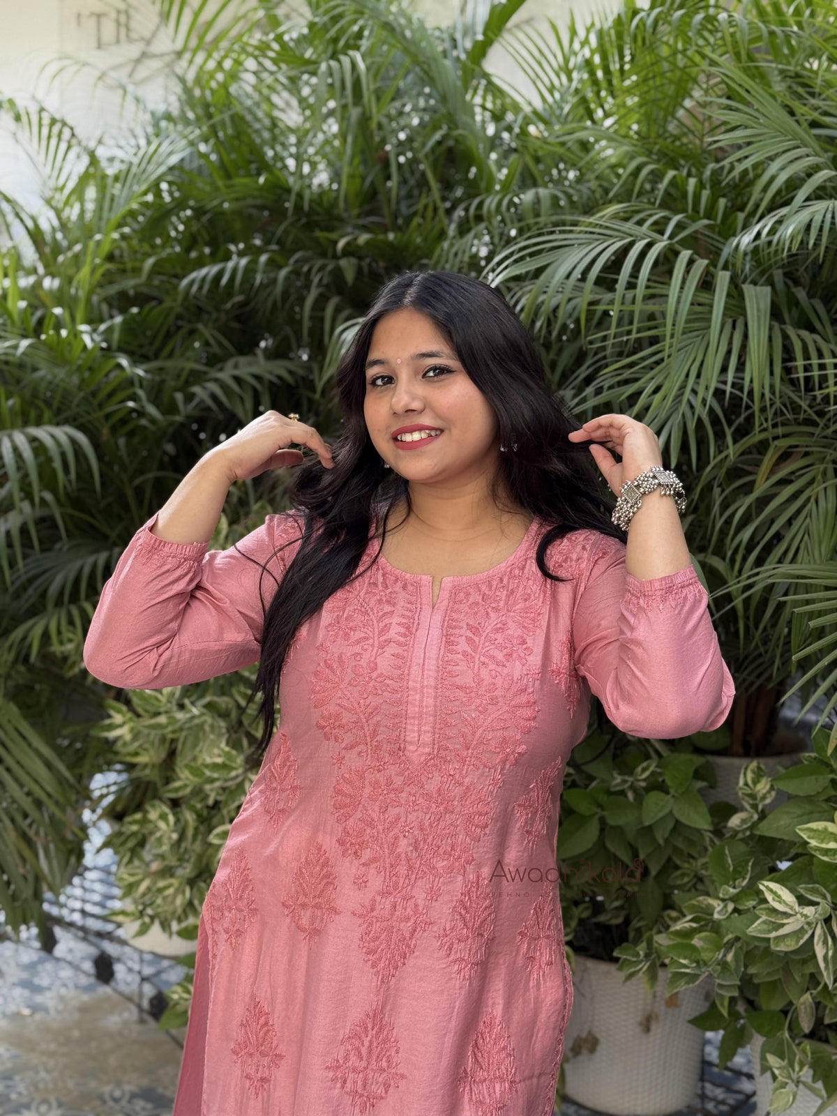 Elina Chanderi Cotton Kurti- Pink