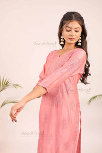Aashi Pure Chanderi Kurti- Rose Pink