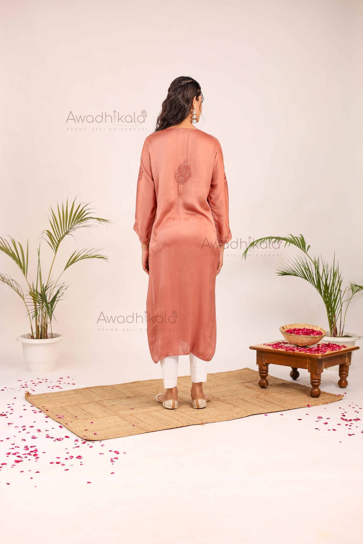 Inayat Modal Satin Kurti- Rose Gold