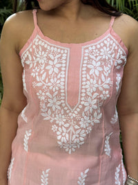Kiana Chanderi Strap Kurti- Pink