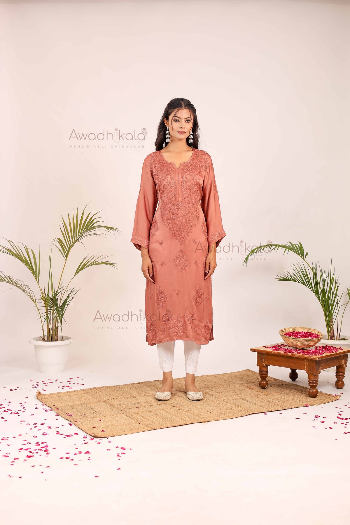Inayat Modal Satin Kurti- Rose Gold