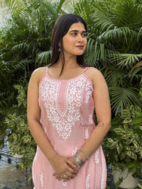 Kiana Chanderi Strap Kurti- Pink