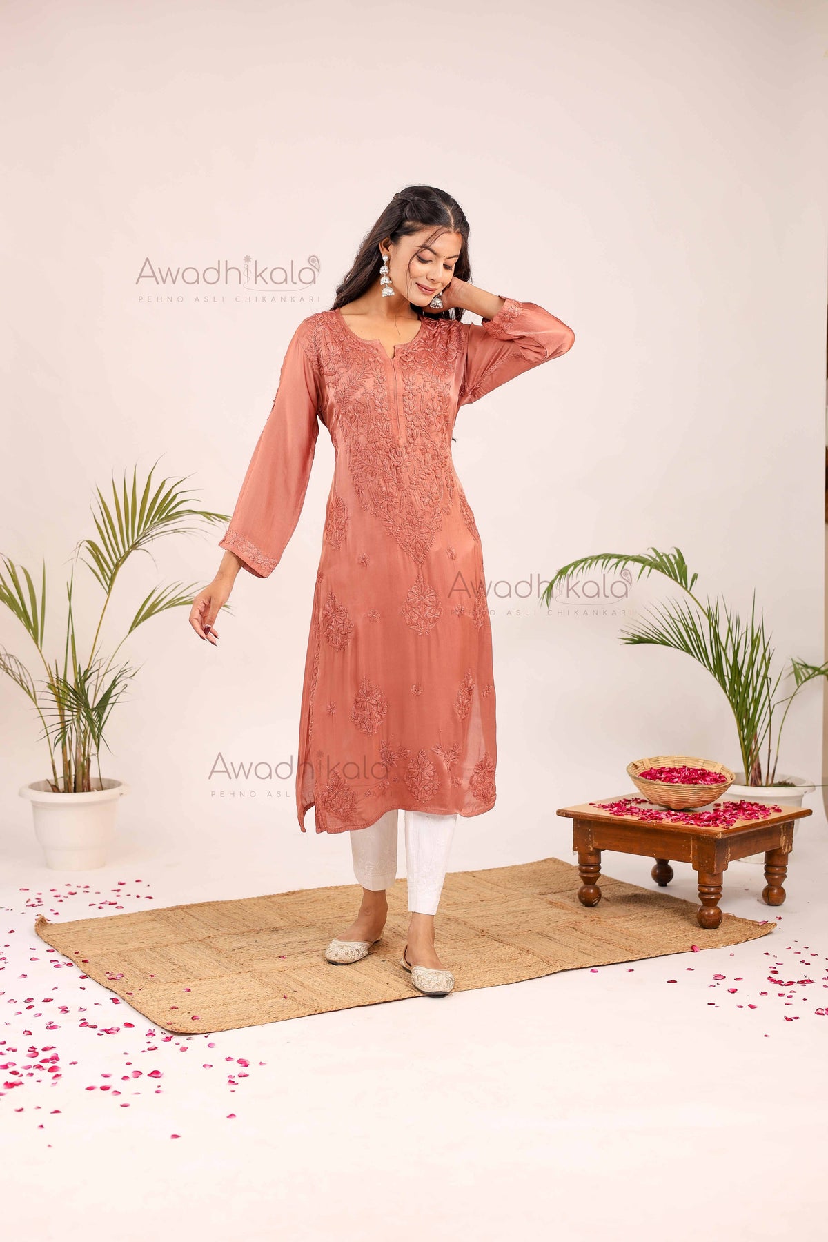 Inayat Modal Satin Kurti- Rose Gold