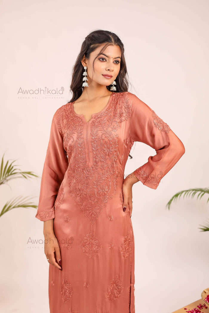 Inayat Modal Satin Kurti- Rose Gold