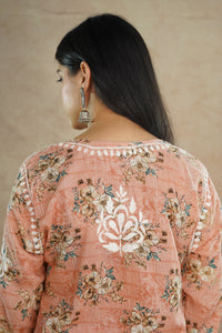 Zaira Mulcotton Printed Kurta Set- Peach