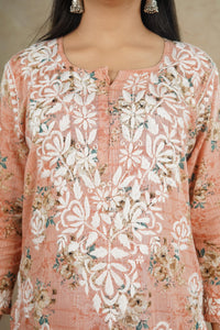 Zaira Mulcotton Printed Kurta Set- Peach