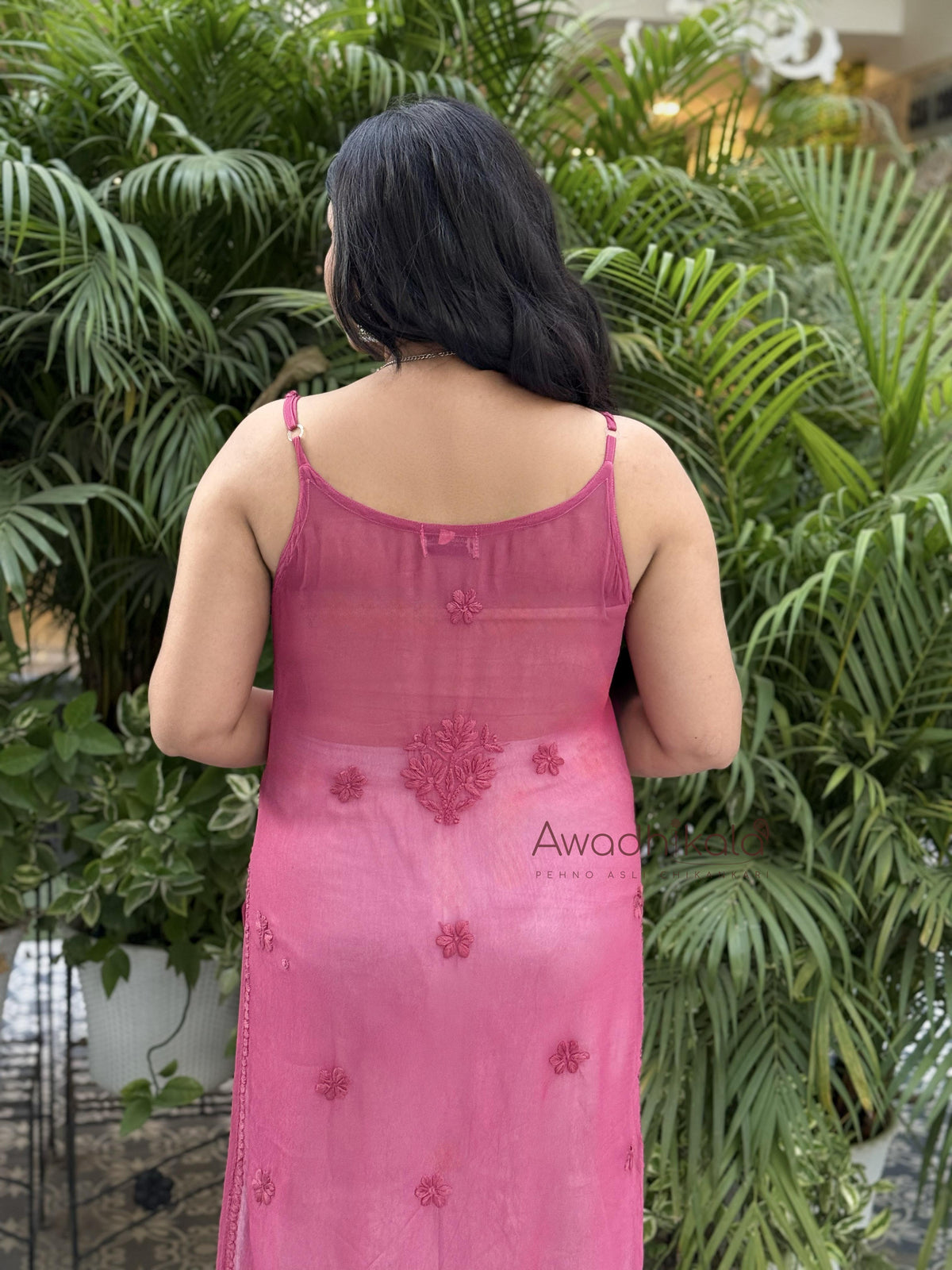 Krisha Viscose Georgette Strap Kurti- Berry Pink