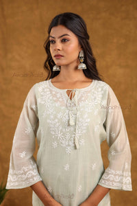 Akira Pure Mulmul Chanderi Kurti- Green