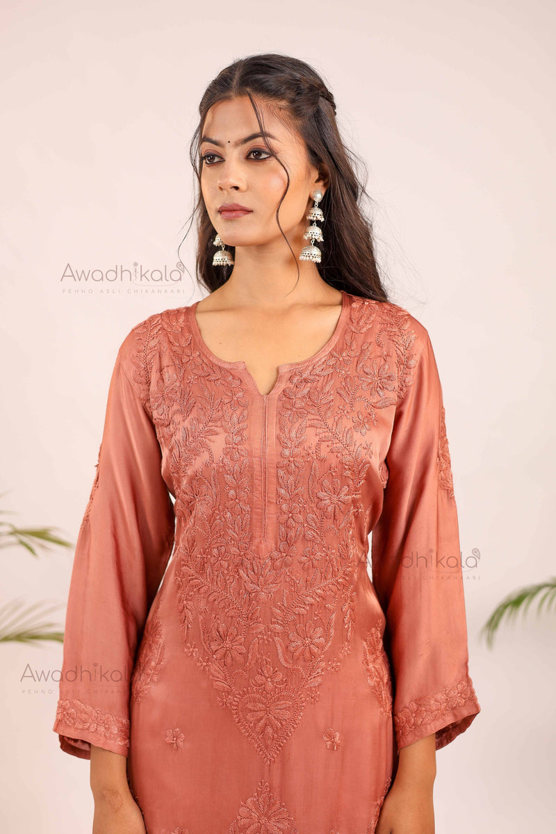 Inayat Modal Satin Kurti- Rose Gold