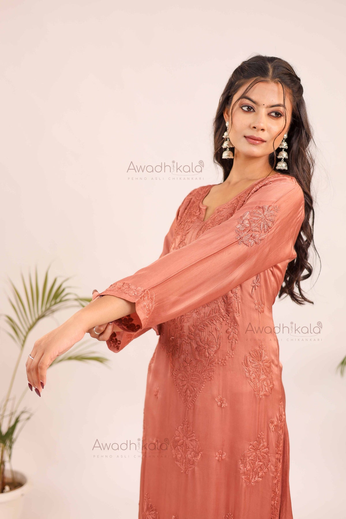 Inayat Modal Satin Kurti- Rose Gold