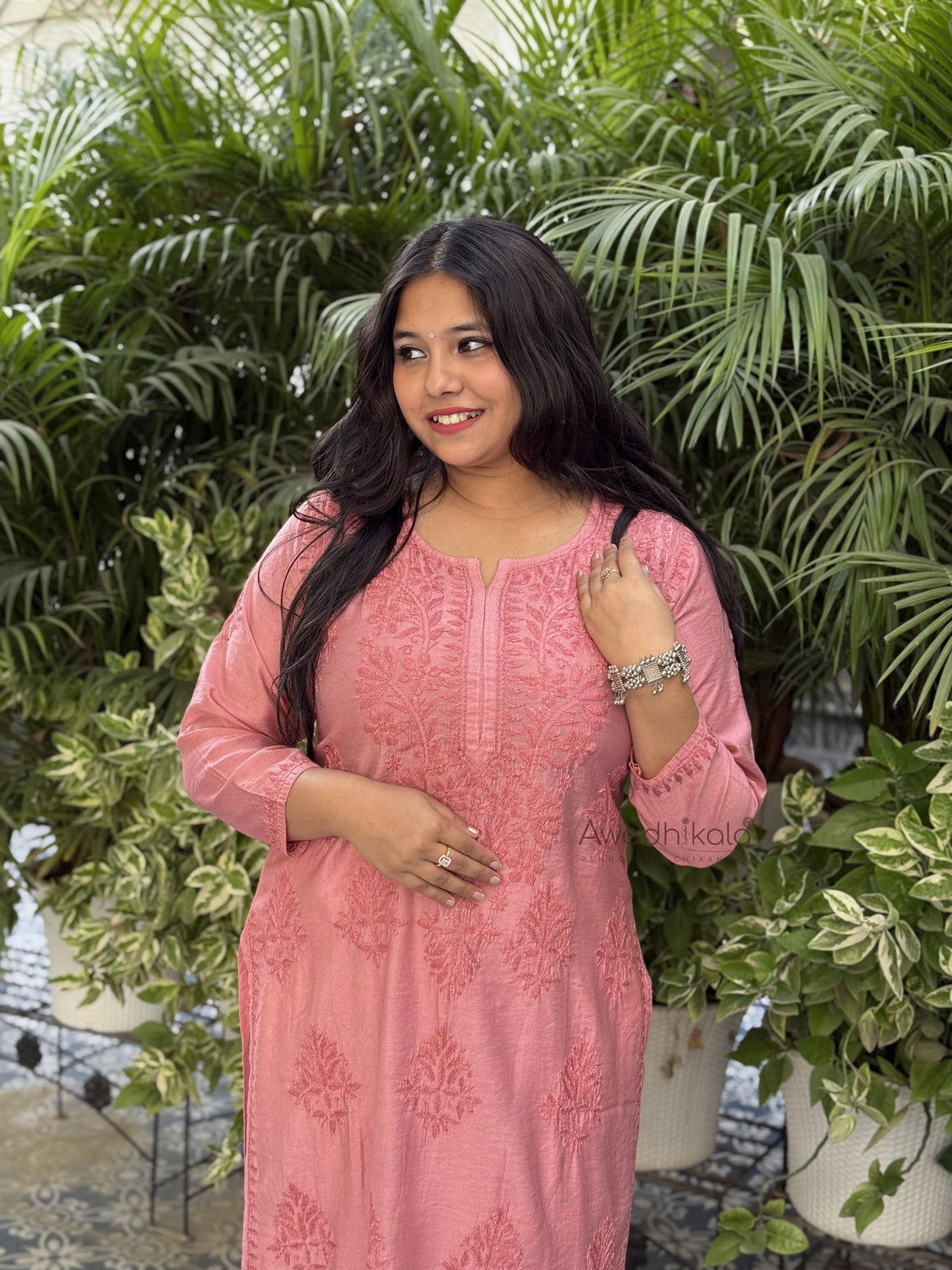 Elina Chanderi Cotton Kurti- Pink