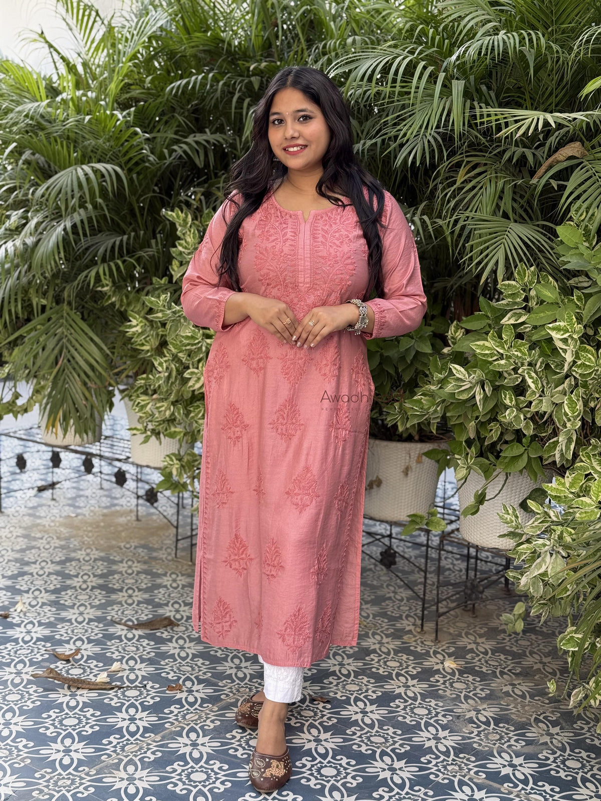 Elina Chanderi Cotton Kurti- Pink