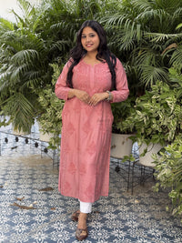 Elina Chanderi Cotton Kurti- Pink