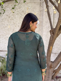 Ruhi Viscose Georgette Kurti- Bottle Green