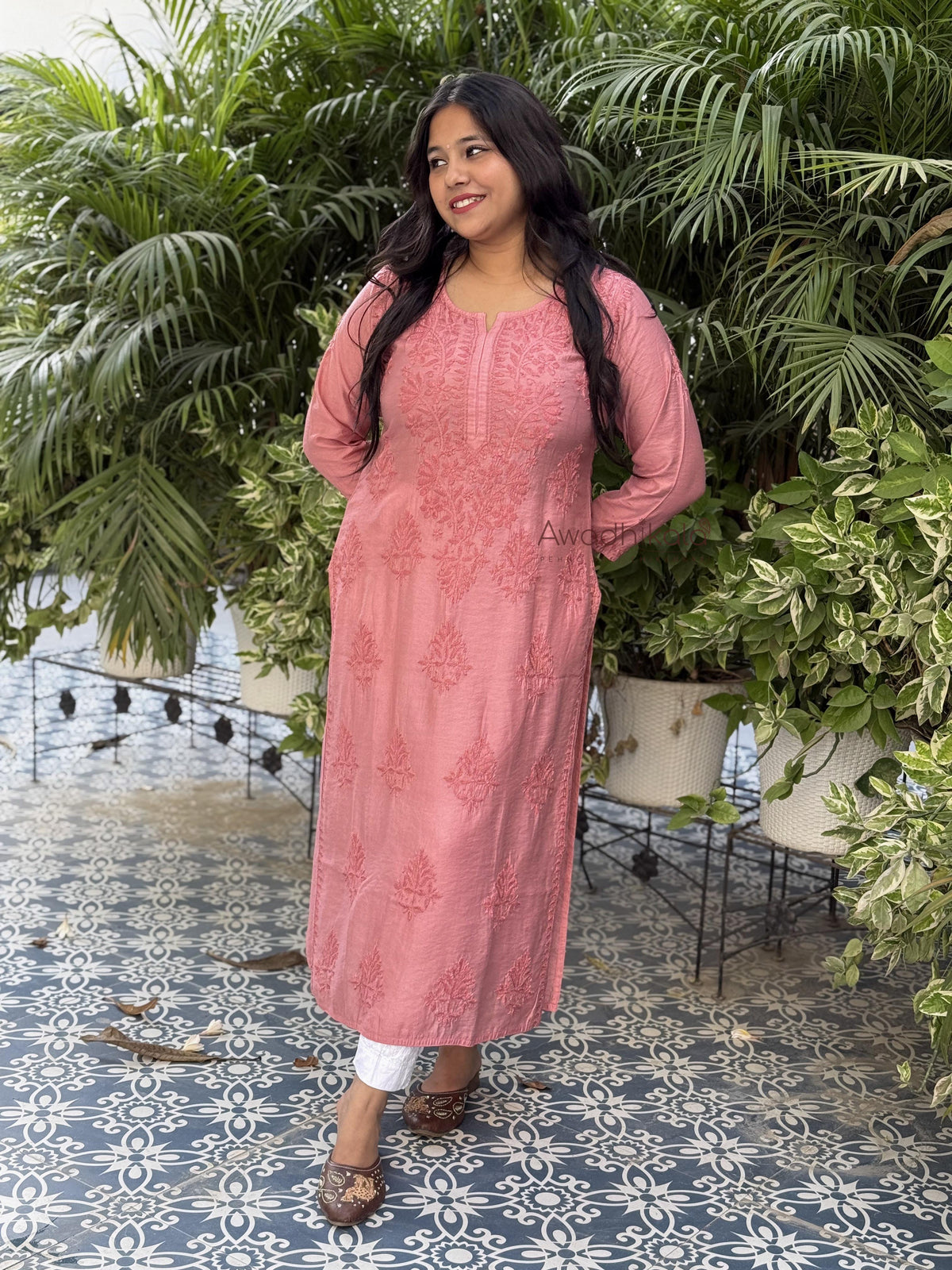 Elina Chanderi Cotton Kurti- Pink