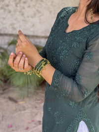 Ruhi Viscose Georgette Kurti- Bottle Green