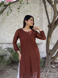 Ruhi Viscose Georgette Kurti- Brown