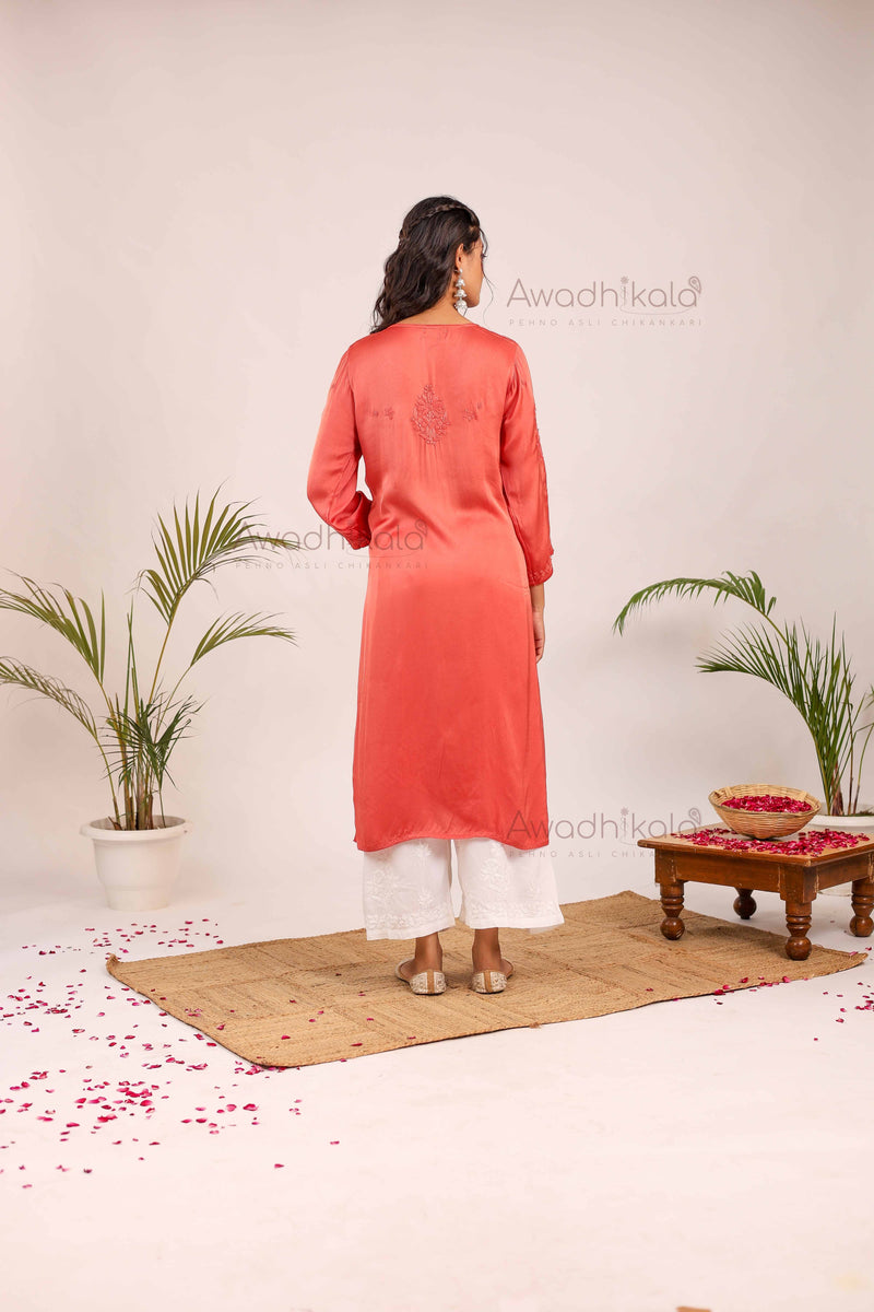 Inayat Modal Satin Kurti- Pink