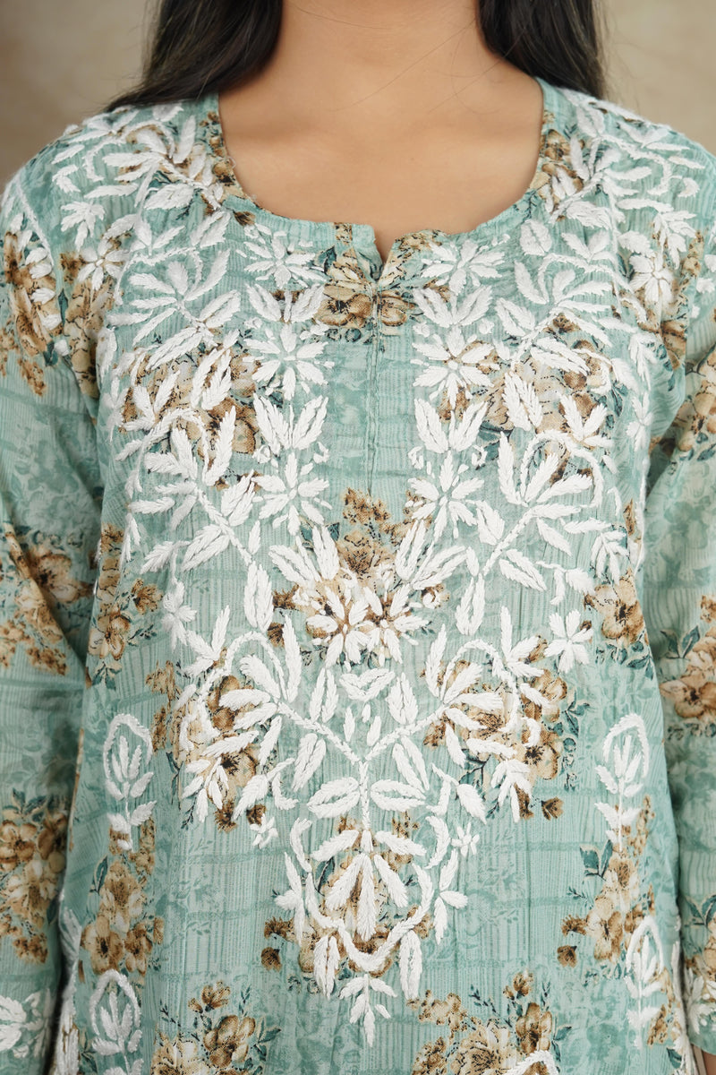 Zaira Mulcotton Printed Kurta Set- Green