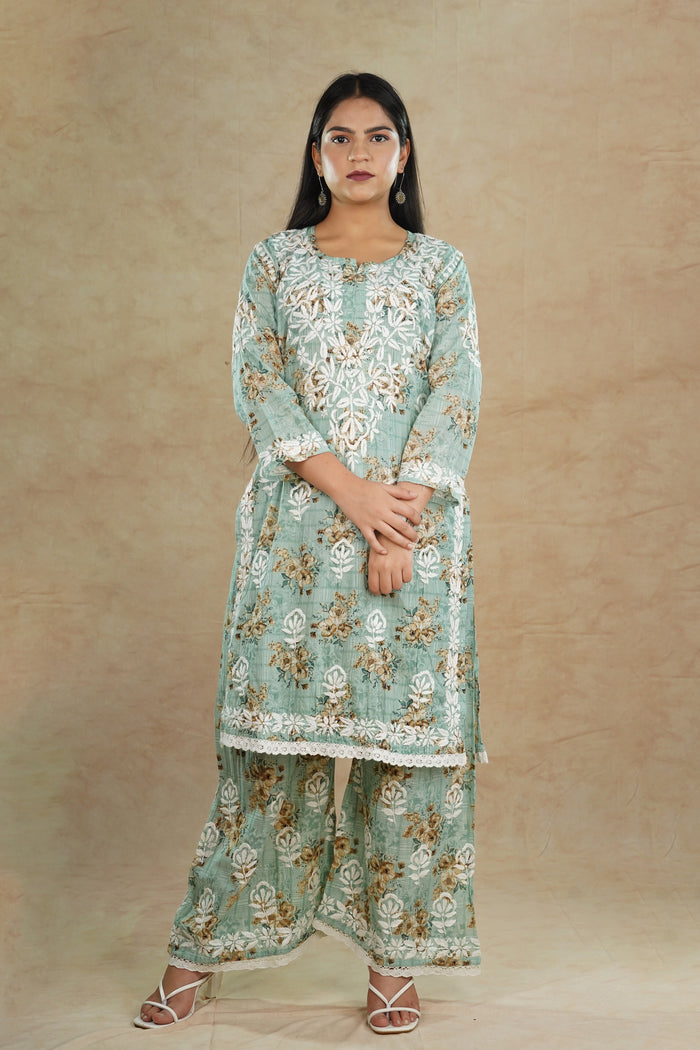 Zaira Mulcotton Printed Kurta Set- Green