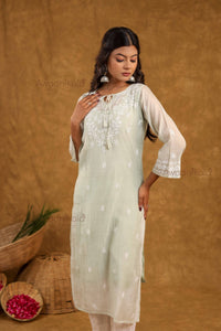 Akira Pure Mulmul Chanderi Kurti- Green
